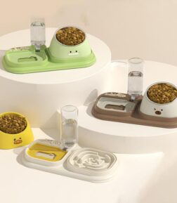 2-in-1 Automatic Pet Water Dispenser & Slow Food Cat Bowl