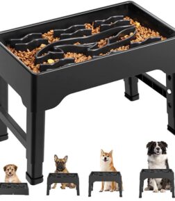 Adjustable Elevated Dog Bowls with Slow Feeder for Large Dogs